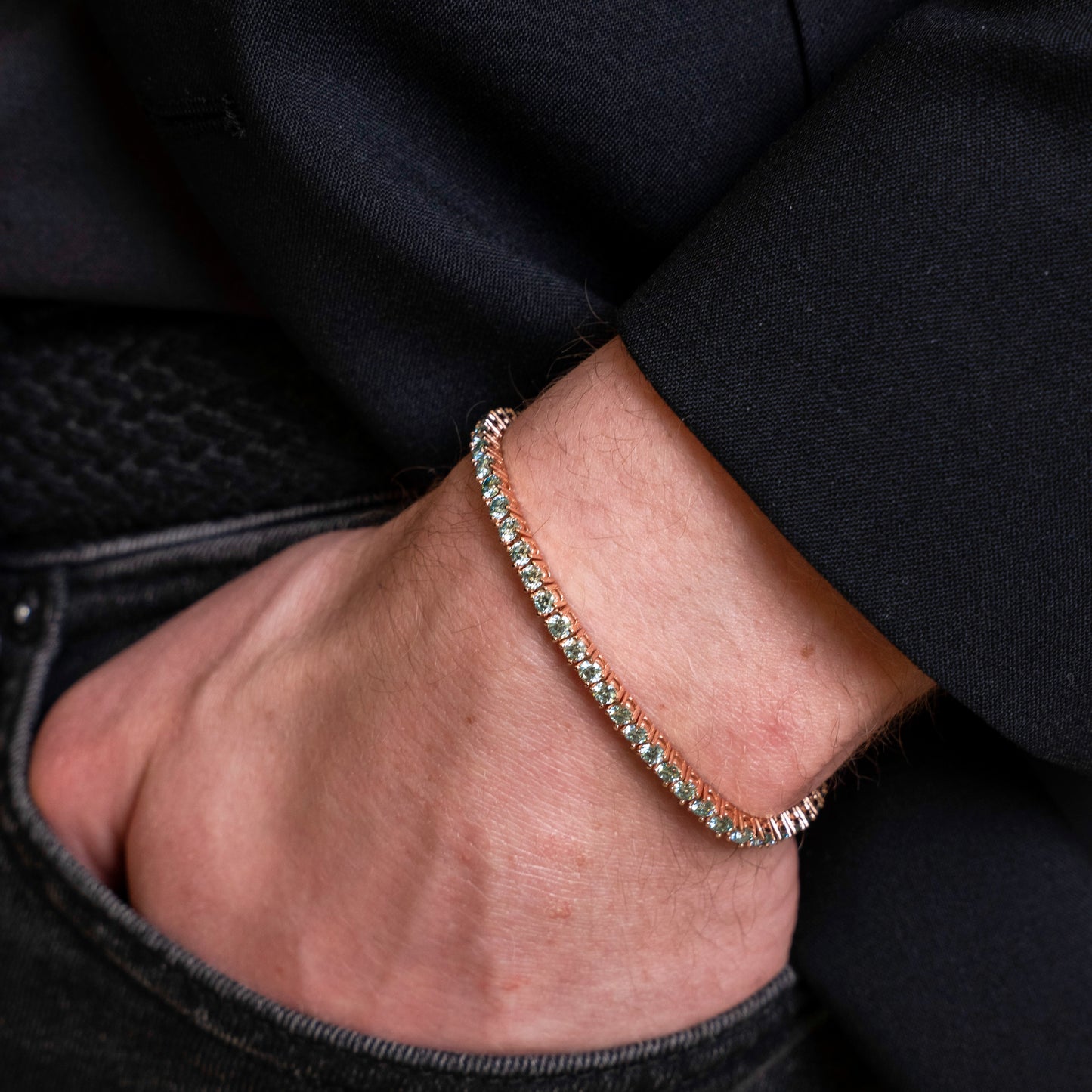 Tennis Bracelet Rose Blue Stones 3 mm