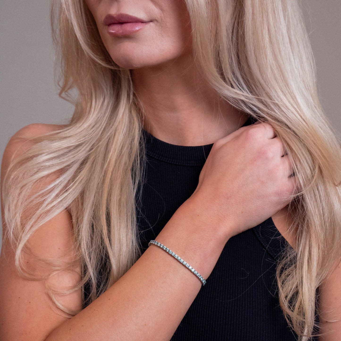 Moissanite Tennis Armband Silver Blåa Stenar 3 mm